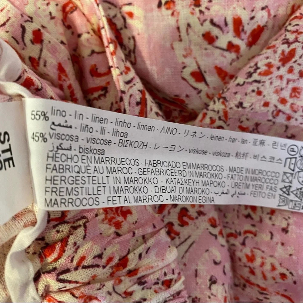 Zara Linen Blend Pants High Waist Wide Leg Pants Pink Paisley Women’s Size Small